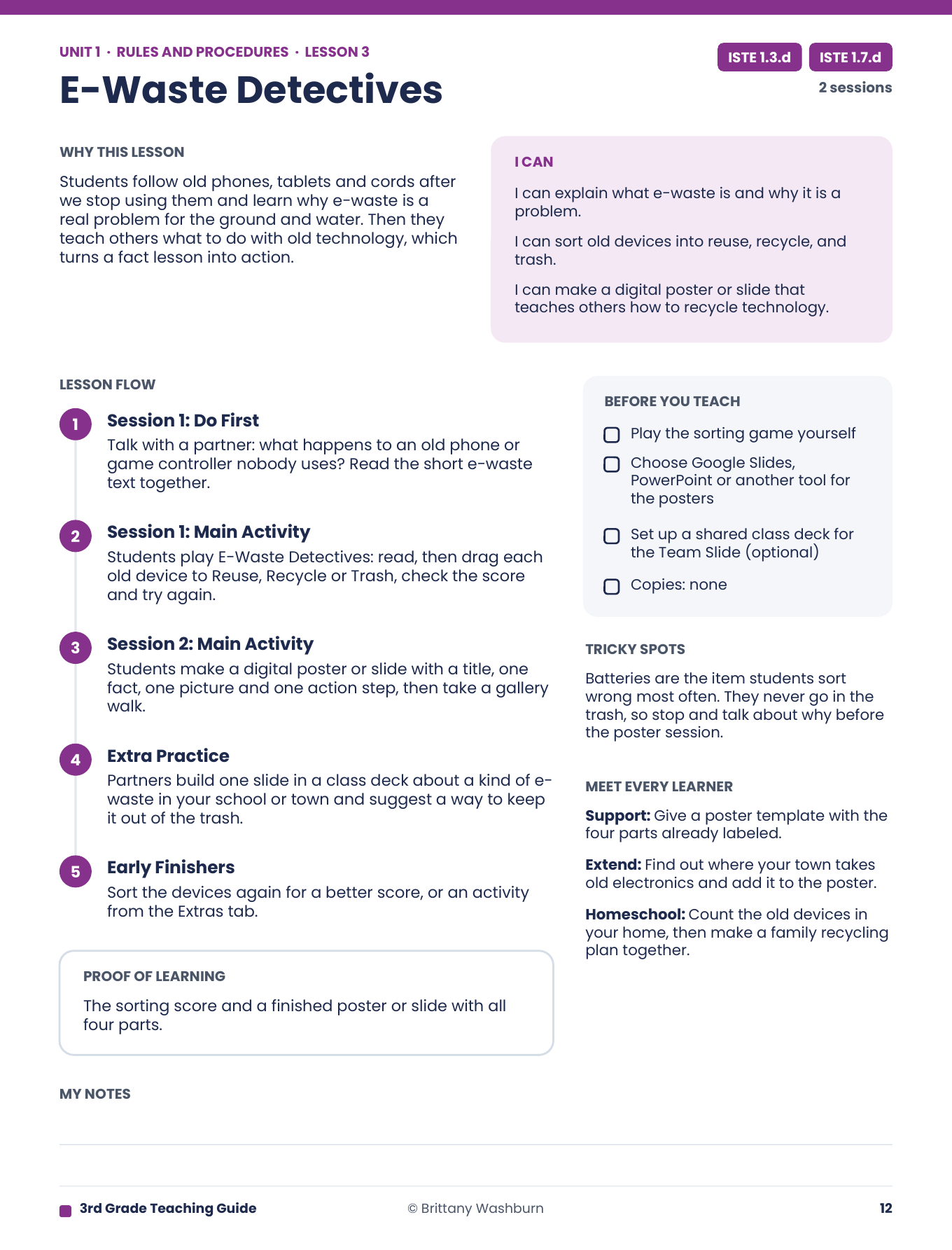A lesson plan page from the Teaching Guide