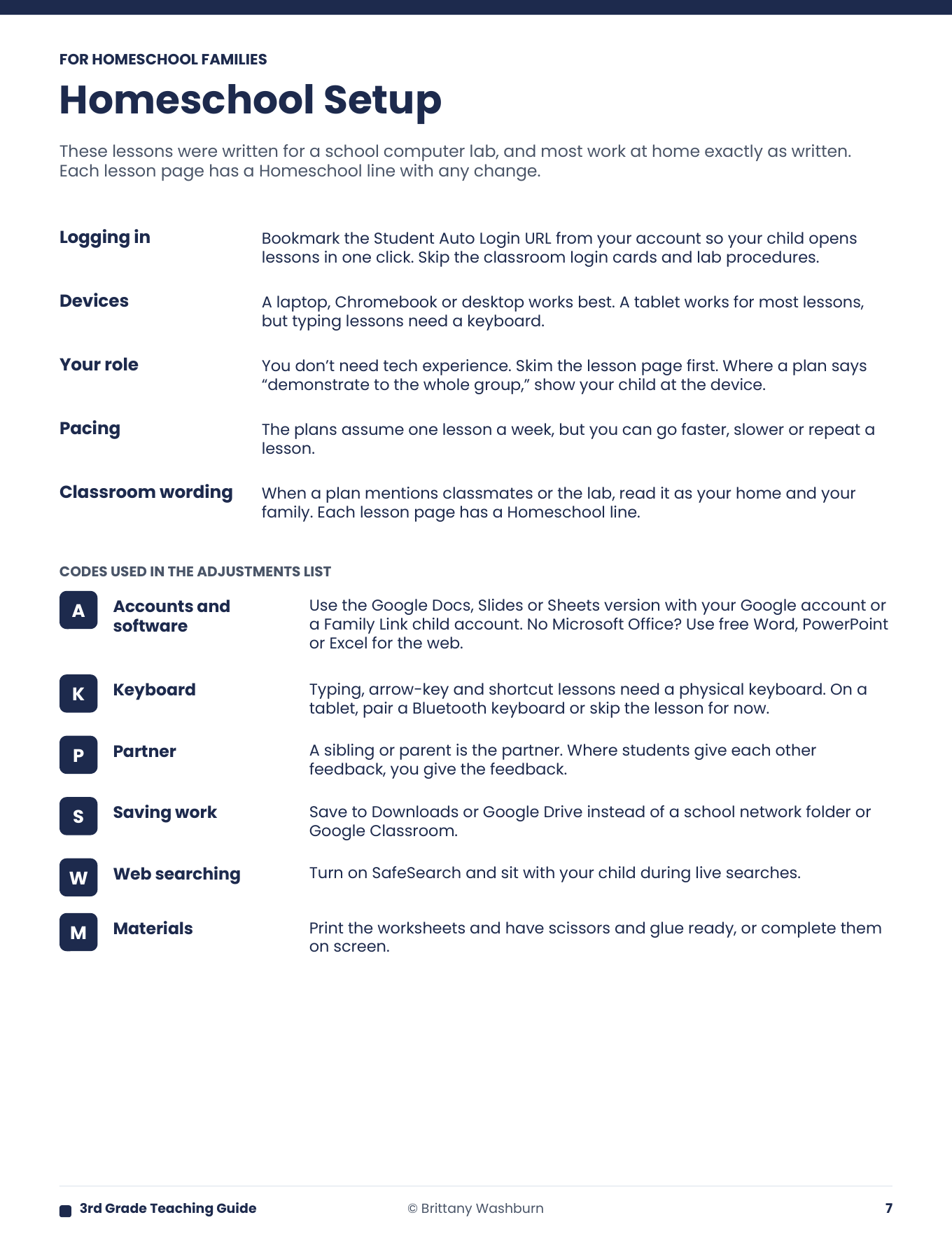 Homeschool Setup page from the Teaching Guide